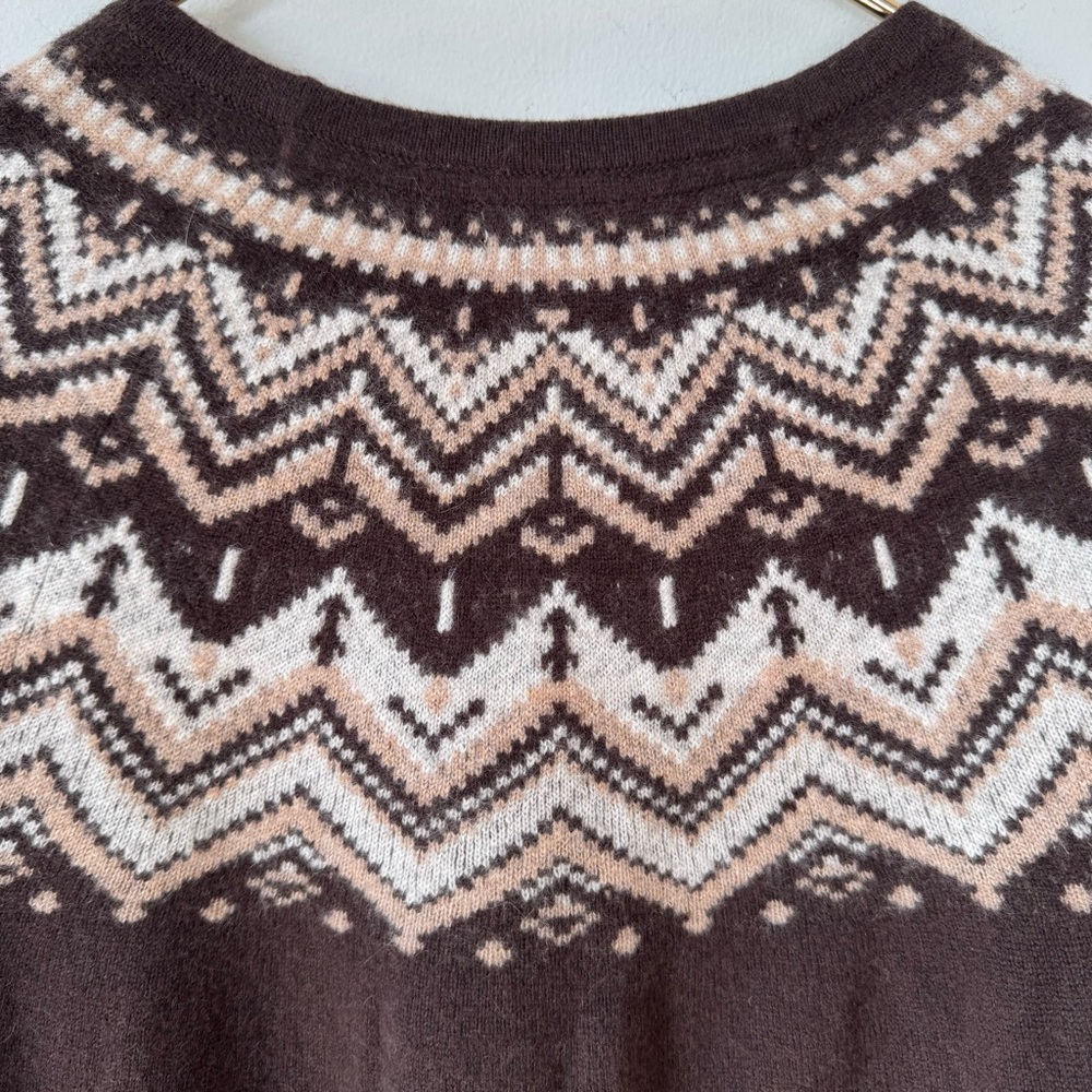 LL Bean Brown Fair Isle Cashmere Sweater XL - Picture 4 of 6